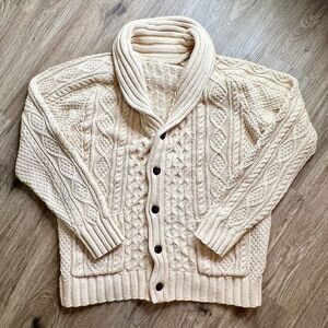 NWOT LL Bean Signature Cotton Fisherman Chunky Cable Knit Shawl Cardigan Mens XL